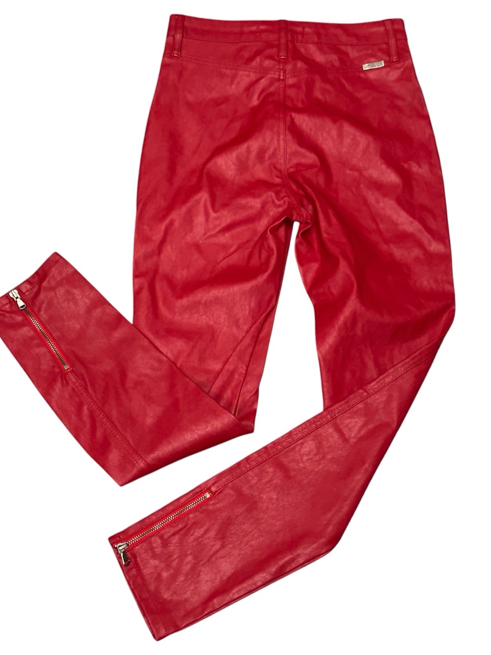 KanCan Red Faux Leather Moto Rockabilly Skinny Pants Ankle Zip Women’s 3/25 - Picture 3 of 6